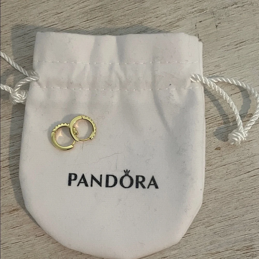 Pandora Yellow Gold Toned and CZ Mini Hoops